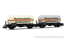 021-HN6604 - N - DB, 2-tlg. Set 2-achs. Gaskesselwagen, „Rommenhöller Kohlensäure, Ep. IV
